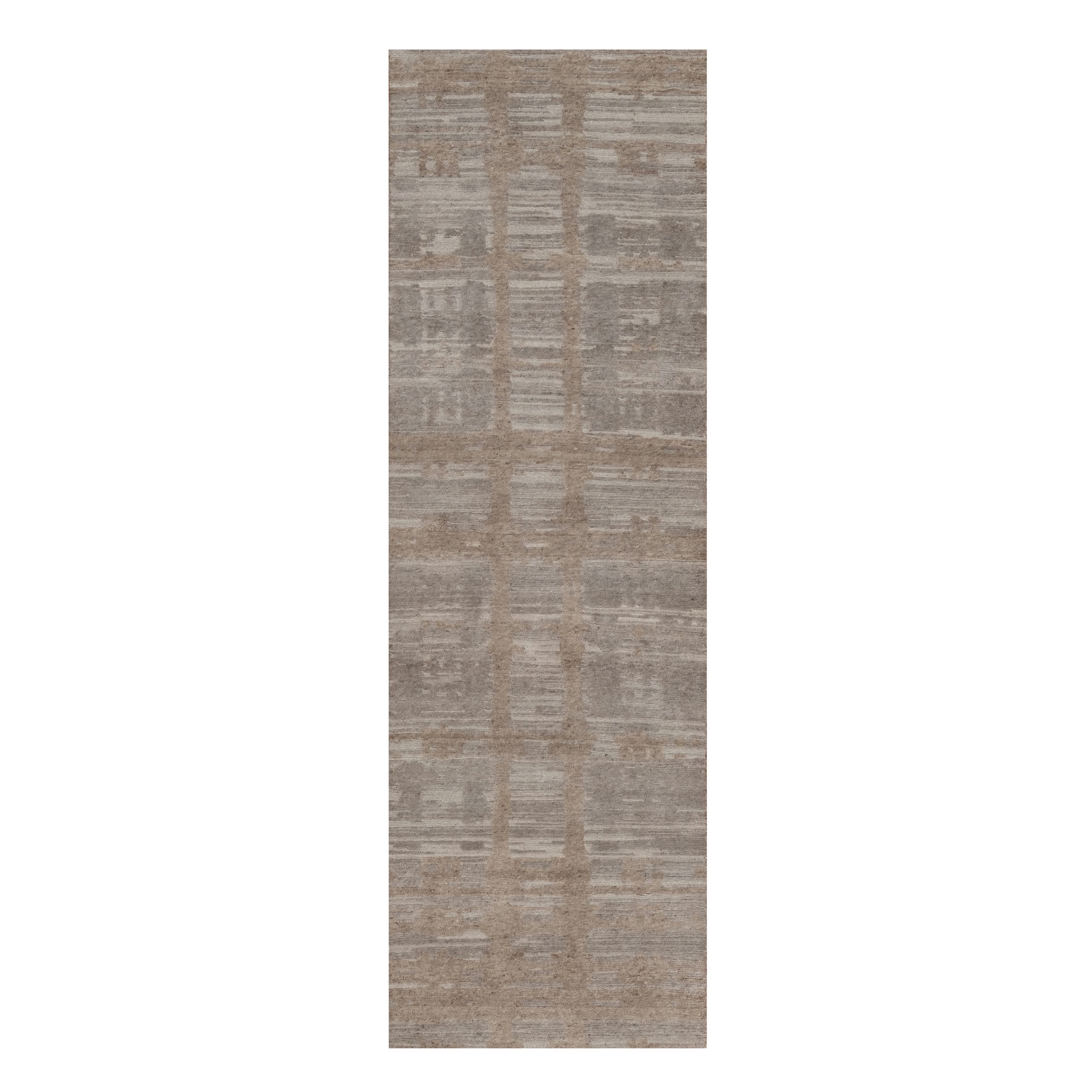 Amphora Brown, Hand Knotted, Modern Criss Cross Erased Design, Hand Spun Undyed Natural Wool, Runner, Oriental Rug